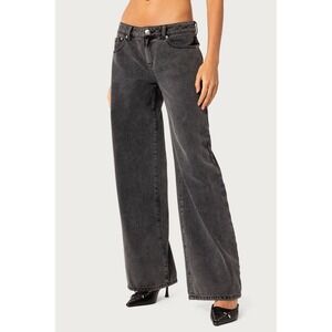 Edikted Raelynn Washed Grey Low Rise Baggy Wide Leg Jeans 100% Cotton Small S